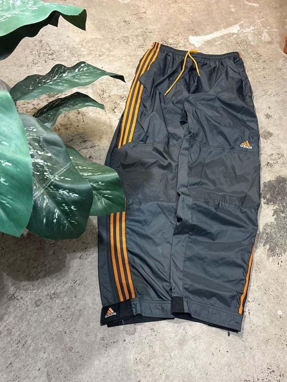 Adidas Track Pants Size L Vintage Gray Orange Windbreaker 3 Stripe